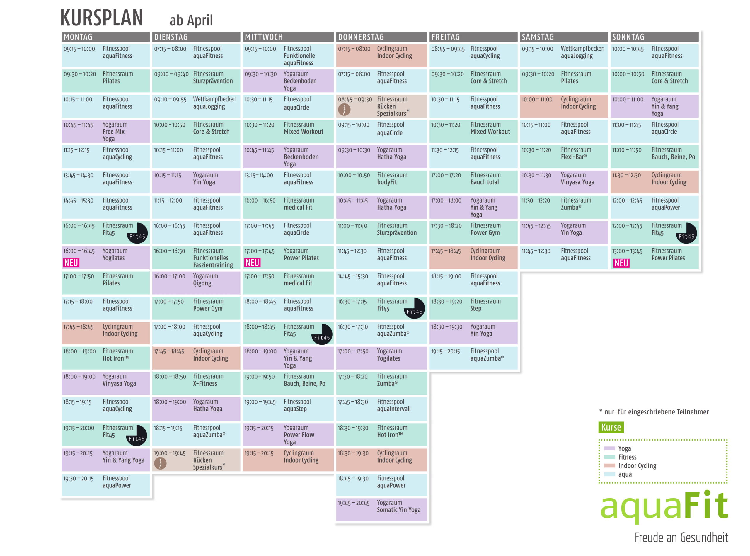 aquaFit Kursplan ab April 2026