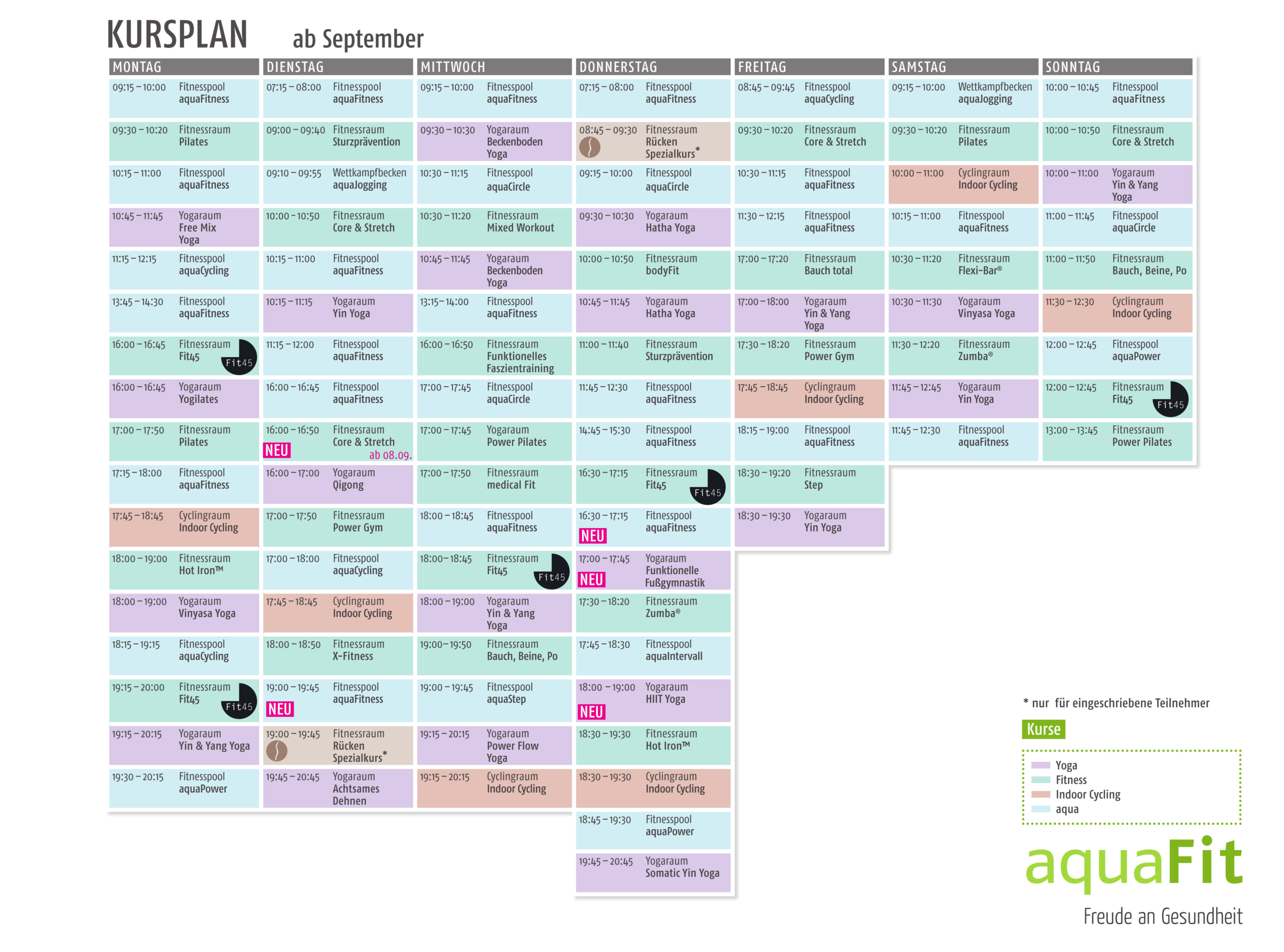 aquaFit Kursplan ab September 2026